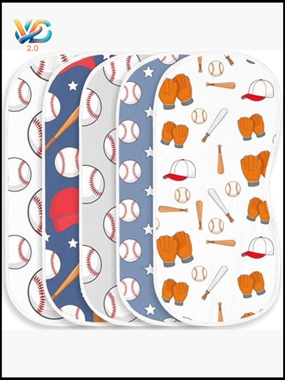 5 Cotton Burp Cloths Baseball Pattern Soft Absorbent Newborn Baby Gift